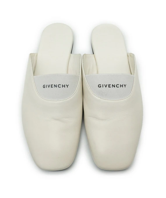 Givenchy Size 37 White Bedford Leather Flat Mules