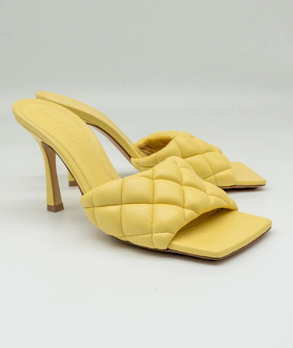 Bottega Veneta Size 37.5 Yellow Leather Lido Slide Sandals