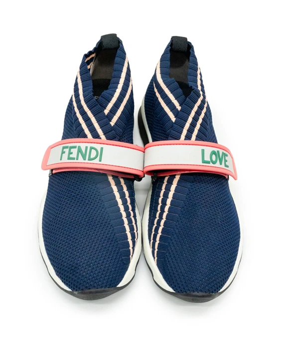 Fendi Size 37 Blue Knit Fabric Rockoko Sneakers