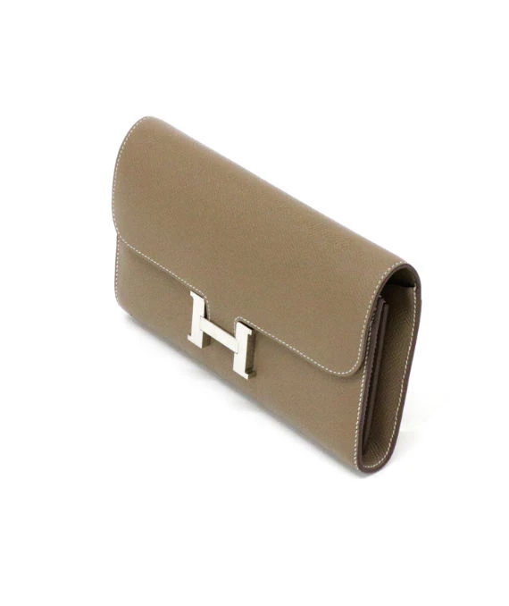 Hermes 2018 (Stamp C) Epsom Leather Constance Long Wallet in Etoupe Color with Palladium Hardware
