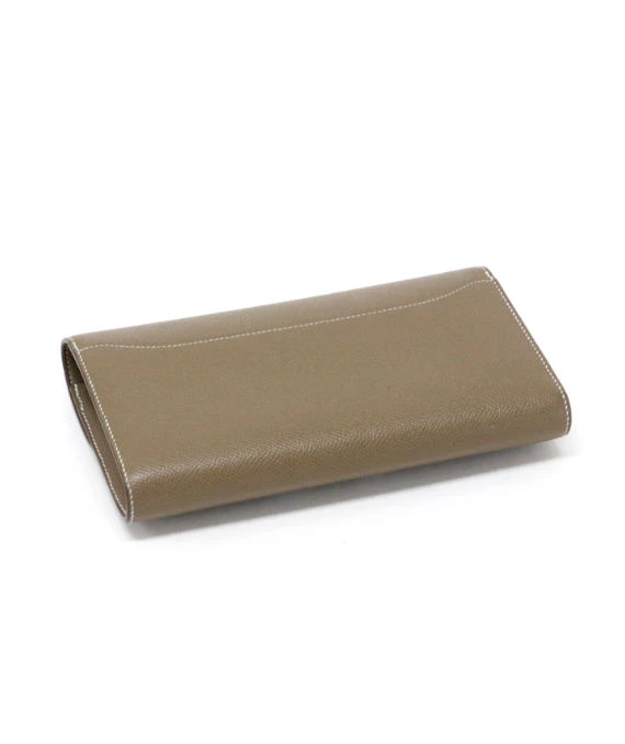 Hermes 2018 (Stamp C) Epsom Leather Constance Long Wallet in Etoupe Color with Palladium Hardware