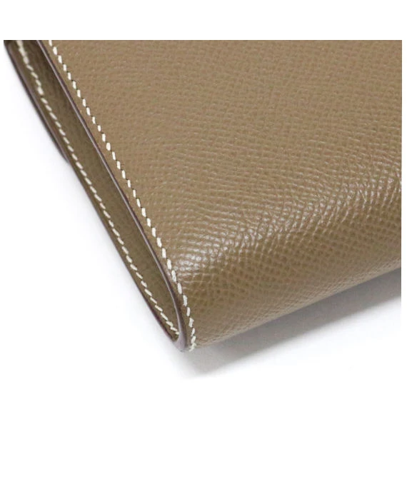 Hermes 2018 (Stamp C) Epsom Leather Constance Long Wallet in Etoupe Color with Palladium Hardware