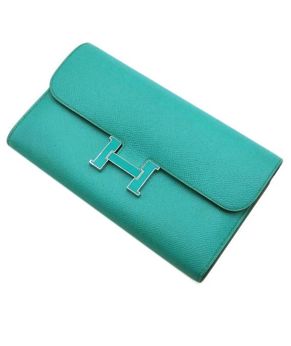 Hermes 2016 (Stamp X) Epsom Leather Constance Long Wallet in Blue Paon Color with Palladium Hardware