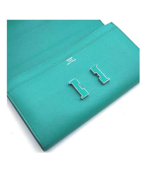 Hermes 2016 (Stamp X) Epsom Leather Constance Long Wallet in Blue Paon Color with Palladium Hardware