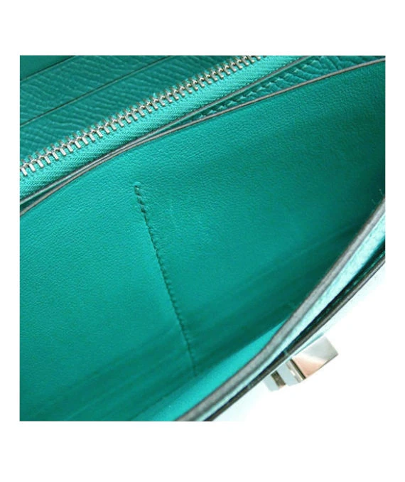 Hermes 2016 (Stamp X) Epsom Leather Constance Long Wallet in Blue Paon Color with Palladium Hardware