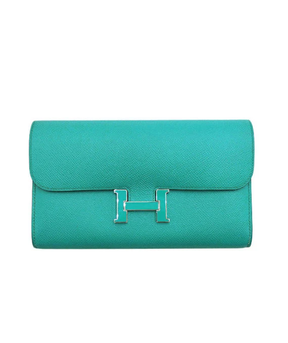Hermes 2016 (Stamp X) Epsom Leather Constance Long Wallet in Blue Paon Color with Palladium Hardware