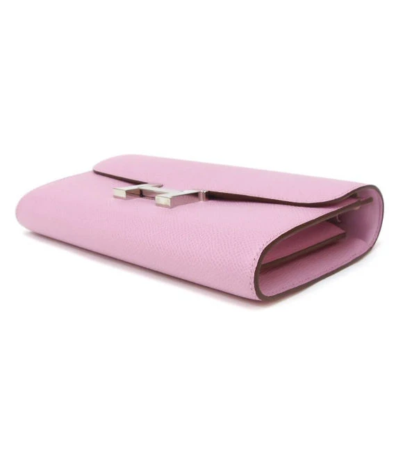 Hermes (Stamp Z) Epsom Leather Constance Long Wallet in Mauve Silvestre Color with Palladium Hardware