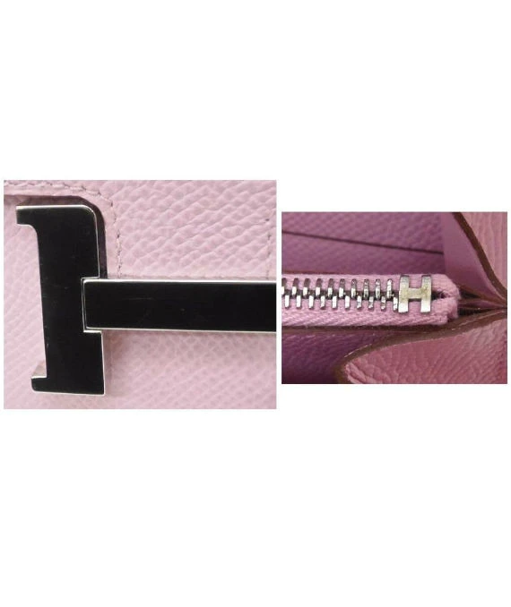 Hermes (Stamp Z) Epsom Leather Constance Long Wallet in Mauve Silvestre Color with Palladium Hardware