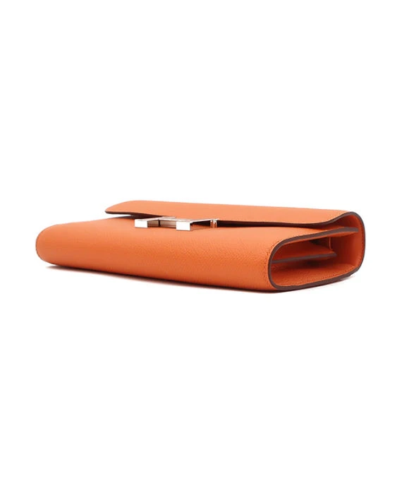 Hermes 2023 (Stamp B) Epsom Leather Constance Long Wallet in Orange Color with Palladium Hardware