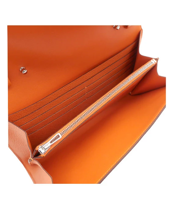 Hermes 2023 (Stamp B) Epsom Leather Constance Long Wallet in Orange Color with Palladium Hardware