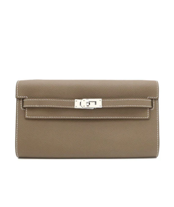 Hermes 2020 (Stamp Y) Epsom Leather Kelly To Go Long Wallet in Etoupe Color with Palladium Hardware