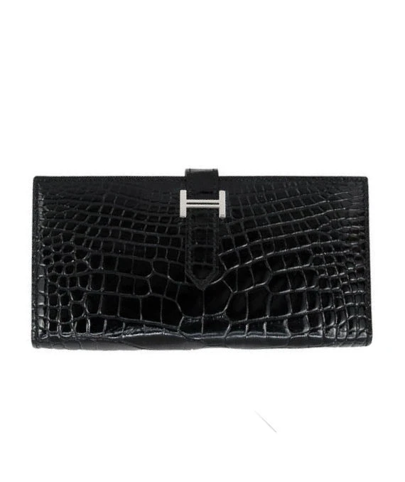 Hermes 2005 (Stamp I) Matte Alligator Bearn Black Wallet with Palladium Hardware