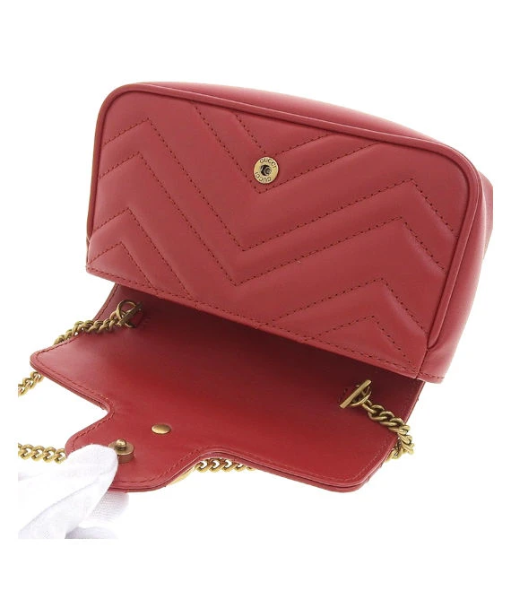 Gucci Red Matelassé Leather Mini GG Marmont Super Bag