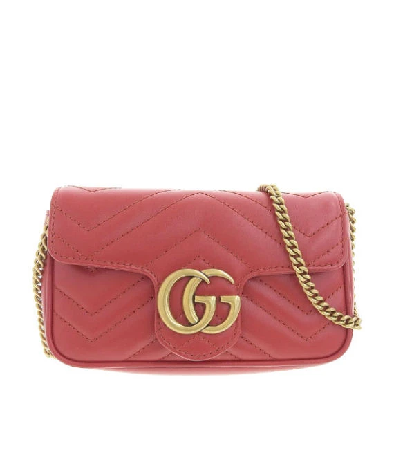 Gucci Red Matelassé Leather Mini GG Marmont Super Bag