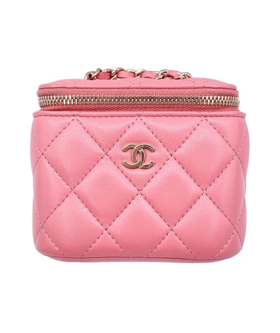 Chanel Pink Lambskin Leather Coco Pearl Crush Mini Vanity Case