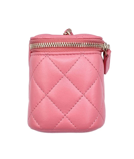 Chanel Pink Lambskin Leather Coco Pearl Crush Mini Vanity Case