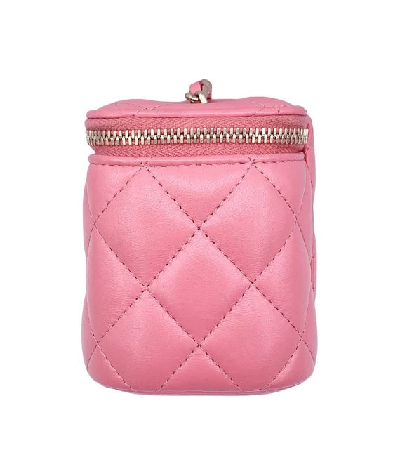 Chanel Pink Lambskin Leather Coco Pearl Crush Mini Vanity Case