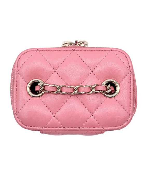 Chanel Pink Lambskin Leather Coco Pearl Crush Mini Vanity Case