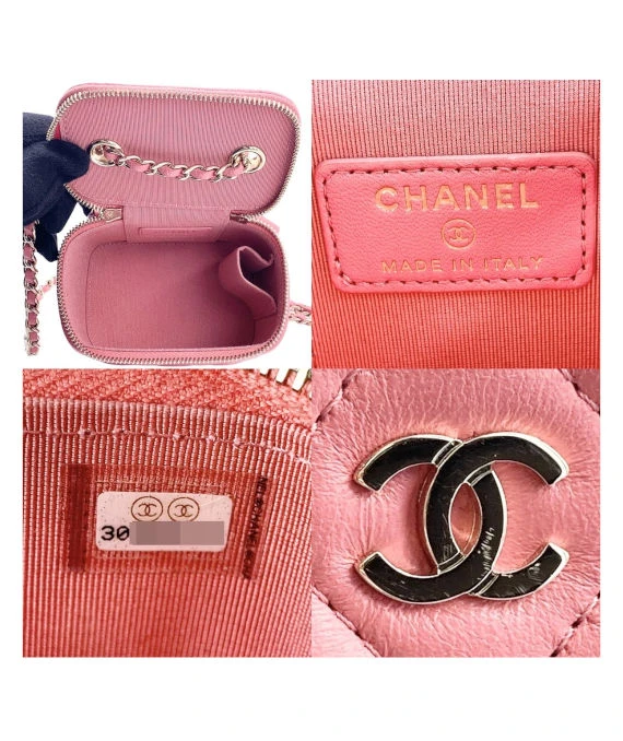 Chanel Pink Lambskin Leather Coco Pearl Crush Mini Vanity Case