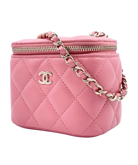 Chanel Pink Lambskin Leather Coco Pearl Crush Mini Vanity Case