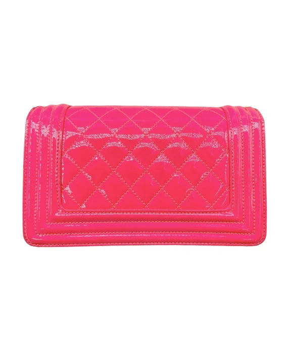 Chanel Neon Pink Small Boy Bag in Patent Leather with Gold Hardware