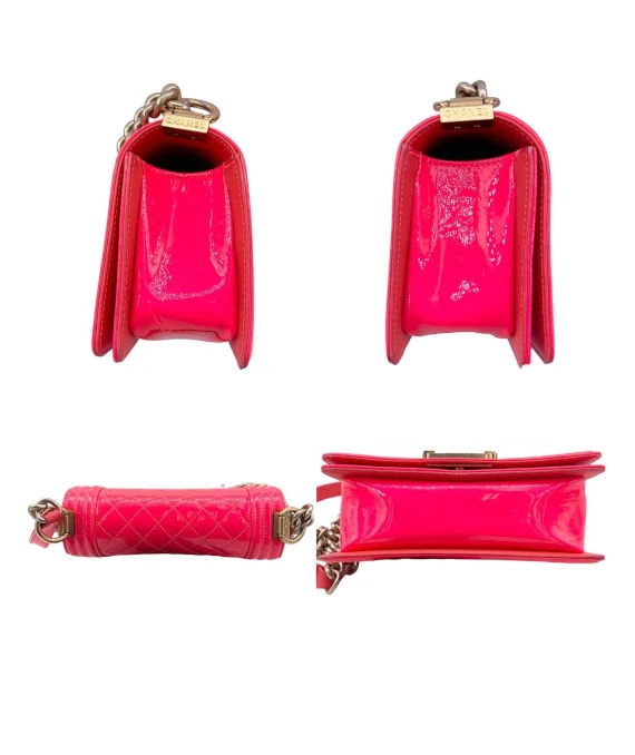 Chanel Neon Pink Small Boy Bag in Patent Leather with Gold Hardware