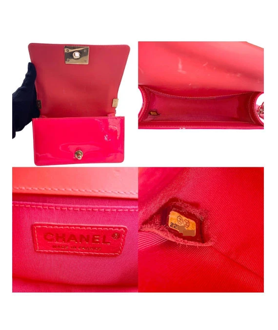 Chanel Neon Pink Small Boy Bag in Patent Leather with Gold Hardware