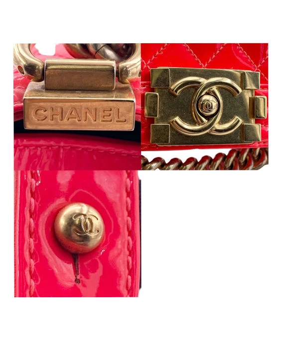 Chanel Neon Pink Small Boy Bag in Patent Leather with Gold Hardware