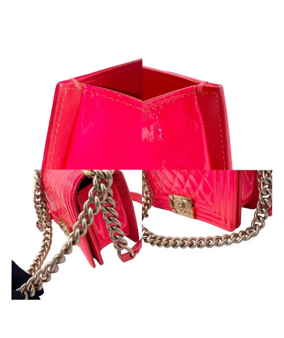 Chanel Neon Pink Small Boy Bag in Patent Leather with Gold Hardware