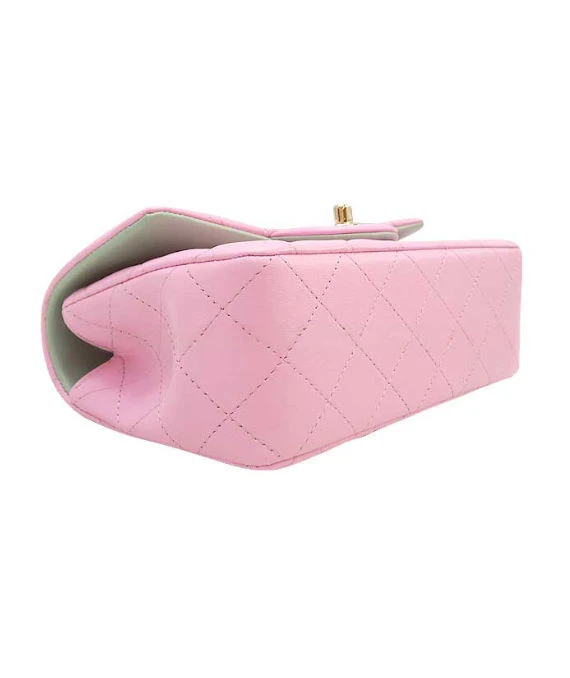 Chanel Lambskin Quilted Mini Top Handle Rectangular Flap Lilac Light Green and Pink with Gold Hardware