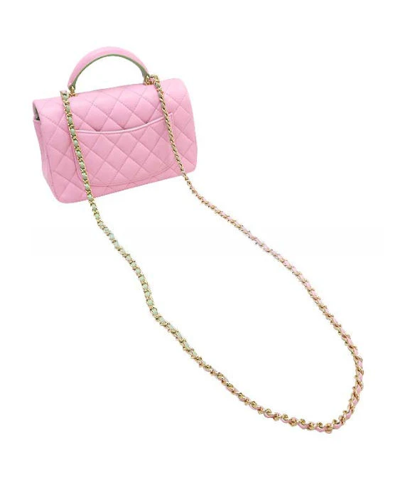 Chanel Lambskin Quilted Mini Top Handle Rectangular Flap Lilac Light Green and Pink with Gold Hardware