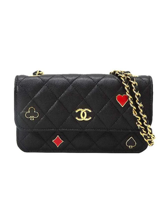 Chanel Caviar Quilted Enamel Coco Casino Flap Clutch with Black Chain