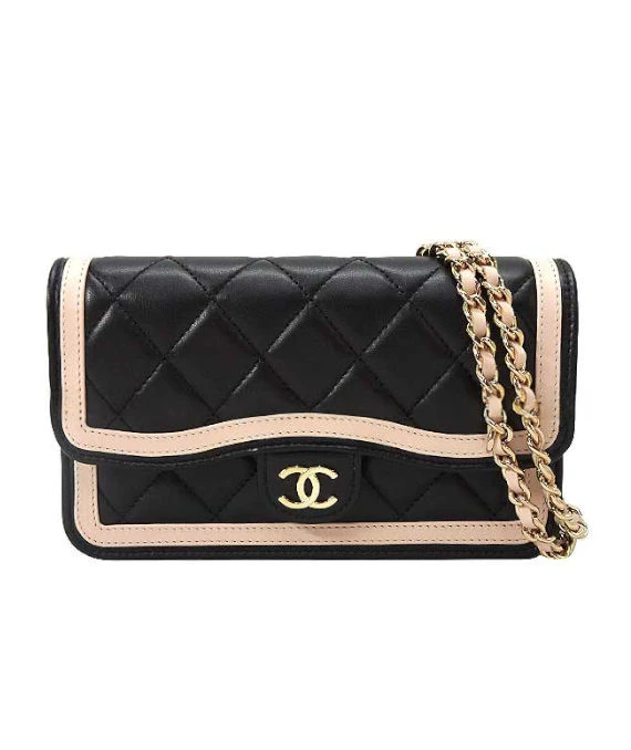 Chanel Black/Beige Matelassé Lambskin Coco Flap Chain Shoulder Bag with Gold Hardware