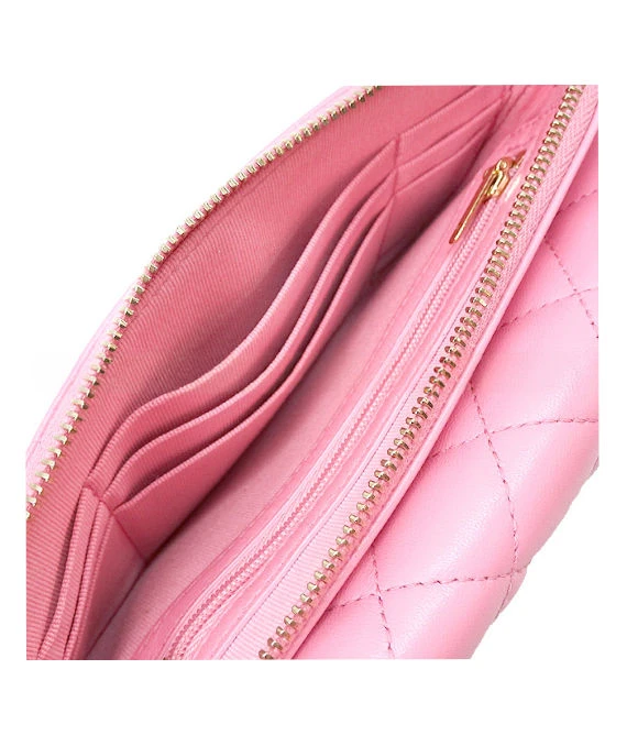 Chanel Lambskin Quilted Flap Clutch with Pink Chain