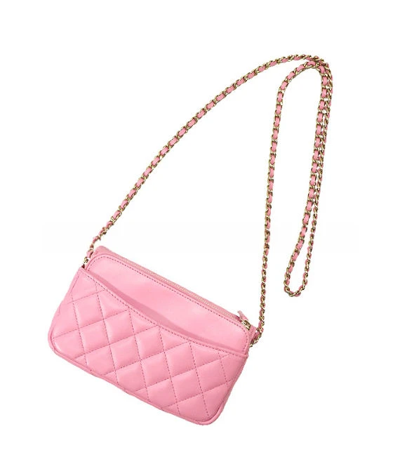 Chanel Lambskin Quilted Flap Clutch with Pink Chain