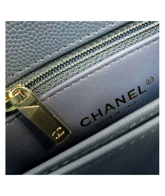 Chanel Ash Blue Quilted Caviar Leather Coco Top Handle Bag with Gold Hardware