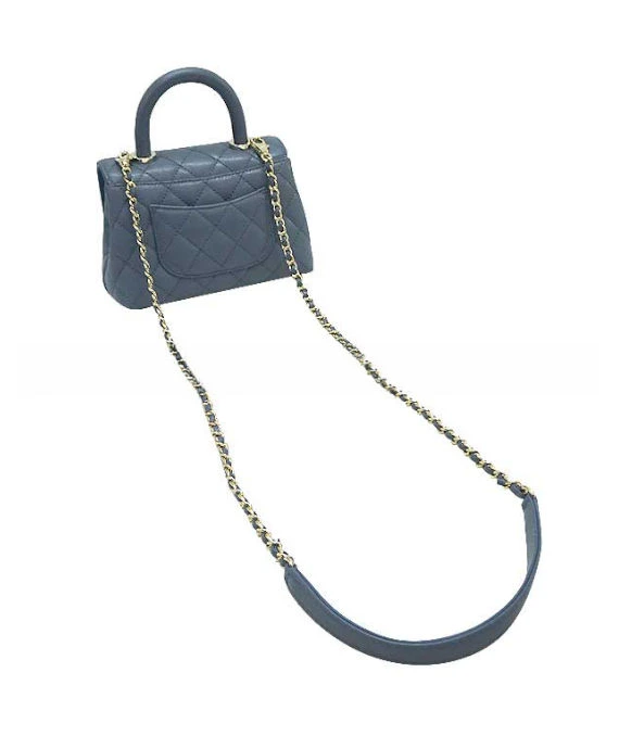 Chanel Ash Blue Quilted Caviar Leather Coco Top Handle Bag with Gold Hardware