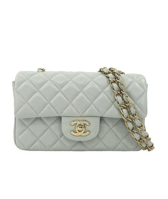 Chanel Mini Matelassé Light Grey Lambskin Shoulder Bag with Gold Hardware