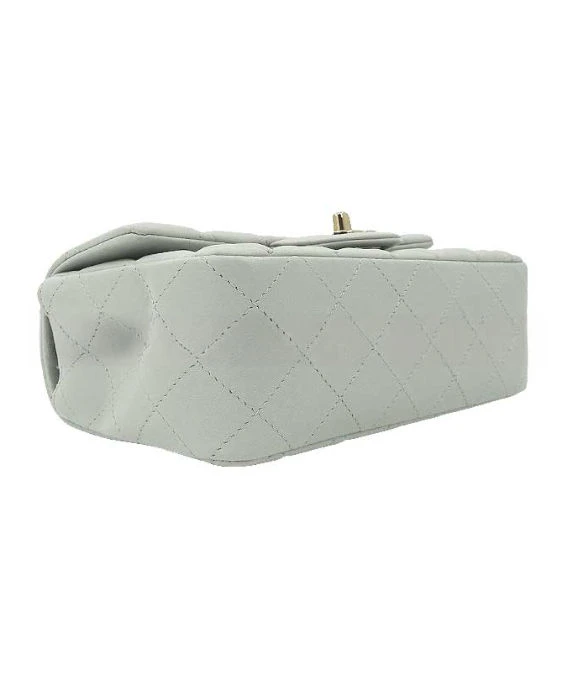 Chanel Mini Matelassé Light Grey Lambskin Shoulder Bag with Gold Hardware