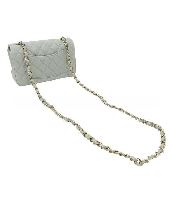 Chanel Mini Matelassé Light Grey Lambskin Shoulder Bag with Gold Hardware