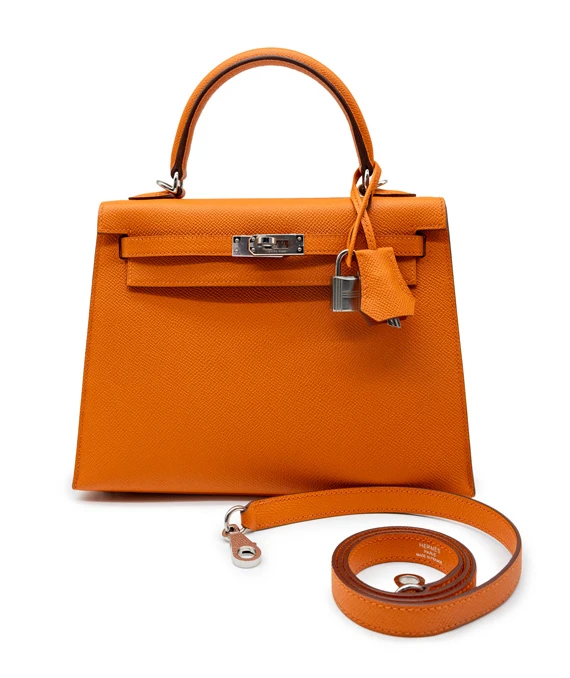 Hermes Kelly (Stamp B) Size 25 Orange Epsom Leather Handbag with Palladium Hardware