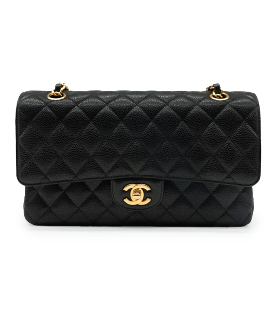 Chanel Size 25 Medium Classic Double Flap Black Caviar Leather ...