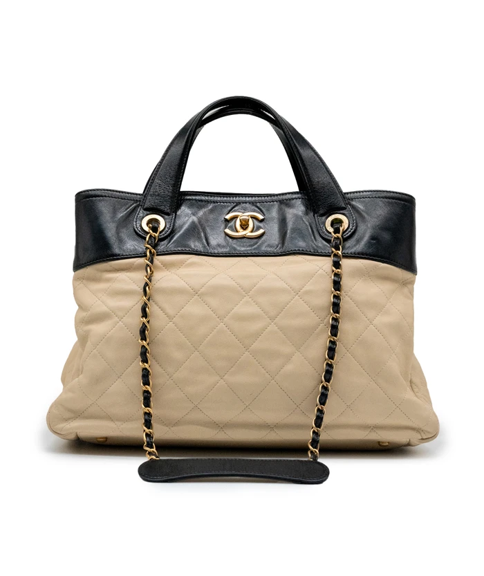 Chanel Black /Beige Quilted Leather in the Mix Tote Bag