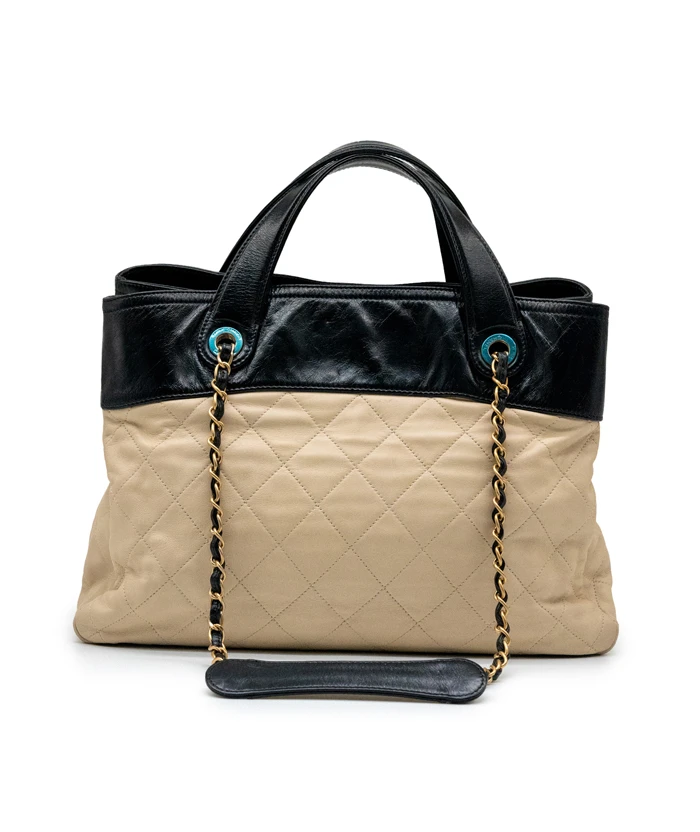 Chanel Black /Beige Quilted Leather in the Mix Tote Bag