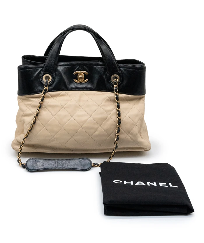 Chanel Black /Beige Quilted Leather in the Mix Tote Bag