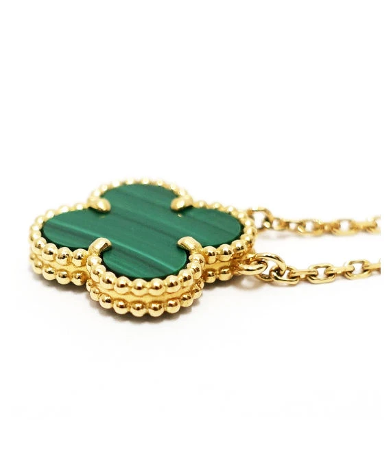 Van Cleef & Arpels Vintage 18k Yellow Gold Necklace with Alhambra Malachite Pendant