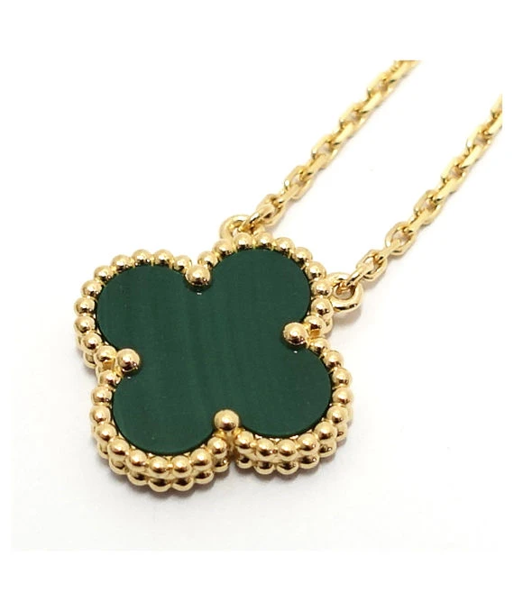 Van Cleef & Arpels Vintage 18k Yellow Gold Necklace with Alhambra Malachite Pendant