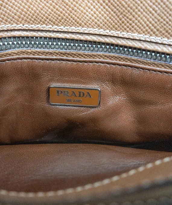 Prada Twin Lock Saffiano Caramel Colour Mini Tote in Cuir Leather