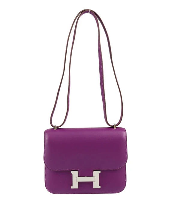 HERMES 2015 Constance 3 mini Swift Leather Shoulder Bag in Anemone Color and Palladium Hardware