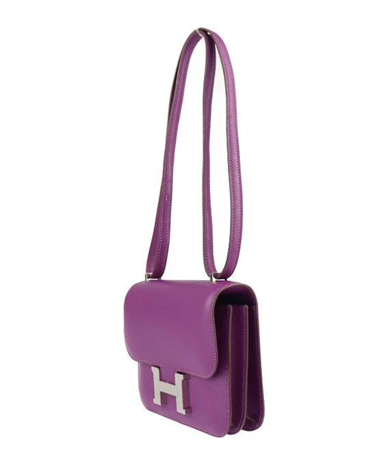 HERMES 2015 Constance 3 mini Swift Leather Shoulder Bag in Anemone Color and Palladium Hardware